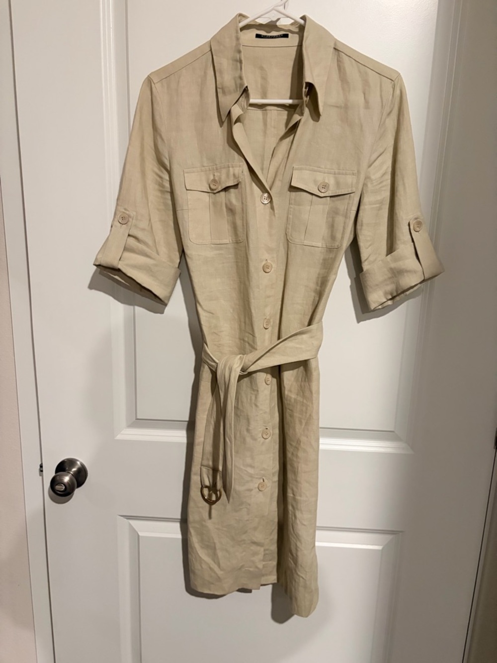 STRENESSE Beige Button-Front Midi Linen Dress